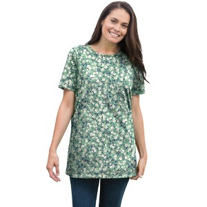 Woman Within Plus Size Perfect Printed Short-Sleeve Crewneck Tee - 1 of 4