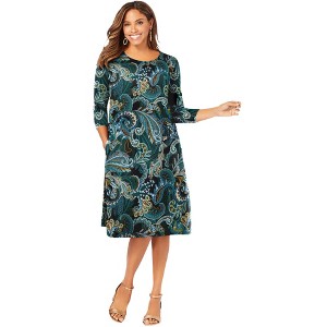 Jessica London Women's Plus Size Stretch Knit Three-Quarter Sleeve T-Shirt Dress - 1 of 4