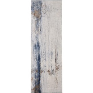 Ivory Blue and Brown Abstract Power Loom Area Rug - 1 of 4