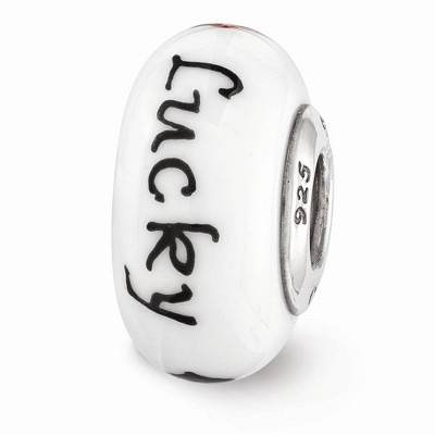 Black Bow Jewelry Fenton White Lucky Suit Glass & Sterling Silver Bead Charm