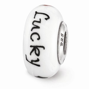 Black Bow Jewelry Fenton White Lucky Suit Glass & Sterling Silver Bead Charm - 1 of 4