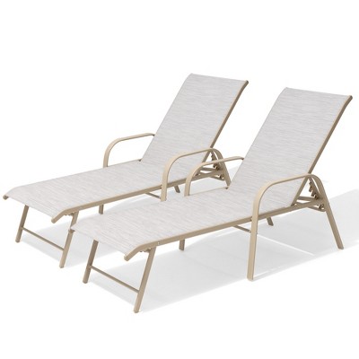 Pellebant Outdoor Lounger Aluminum Adjustable Chaise Lounge Chairs with Arms (Set of 2)