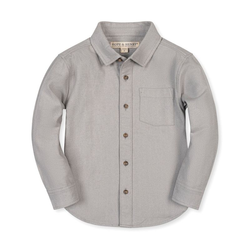 Hope & Henry Boys' Organic Long Sleeve Flannel Shirt, Gray Herringbone, Small