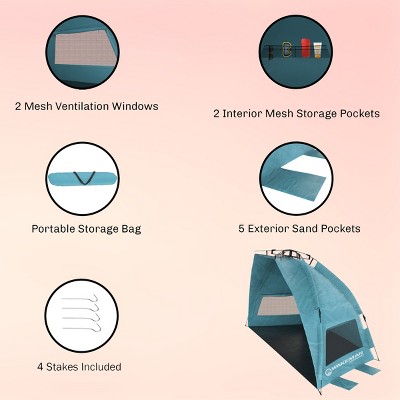 Turquoise Pop-Up Beach Tent with UV Protection and Mesh Windows