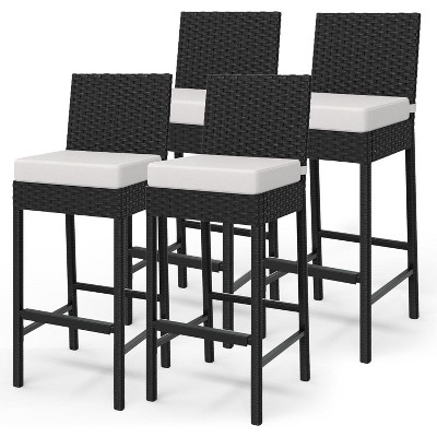 Rattan Bar Chair, Bar Stool with Cushions, Kitchen Barstool, Patio Wicker Chair Height Stool Set, Home Bar Seating for Indoor Outdoor, Backyard