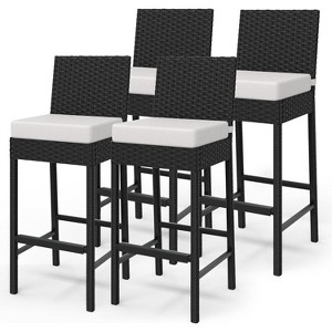 Rattan Bar Chair, Bar Stool with Cushions, Kitchen Barstool, Patio Wicker Chair Height Stool Set, Home Bar Seating for Indoor Outdoor, Backyard - 1 of 4