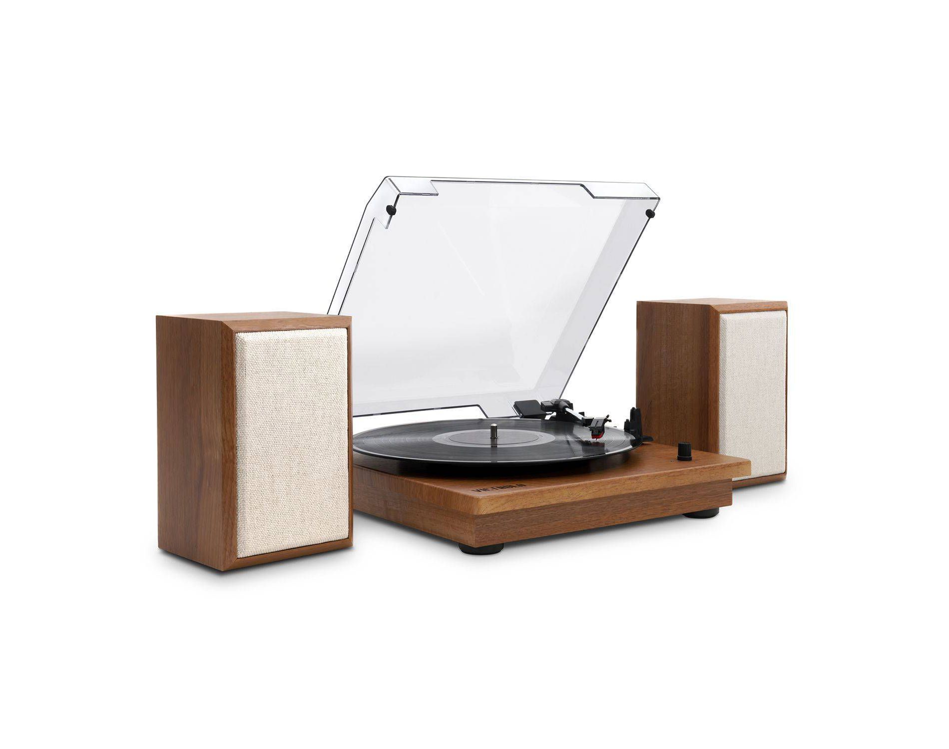 Victrola The Kingfield Bluetooth Record Player Shelf System with Bookshelf Speakers: Belt Drive, 3-Speed, 3.5mm Jack