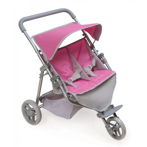 Badger Basket Trek 3 wheel Folding Twin Doll Jogging Stroller Gray pink Target