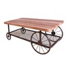 Antique Gray Coffee Table with Diamond-Shaped Storage Shelf and Metal Wheels - 4 of 4