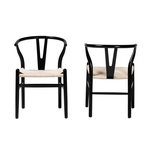 2pc Paxton Wood Dining Chair Set Black beige Baxton Studio Target