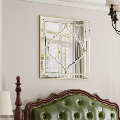 31.5in Artloge Square Wall Decorative Accent Mirror Gold RimGlass Mirror