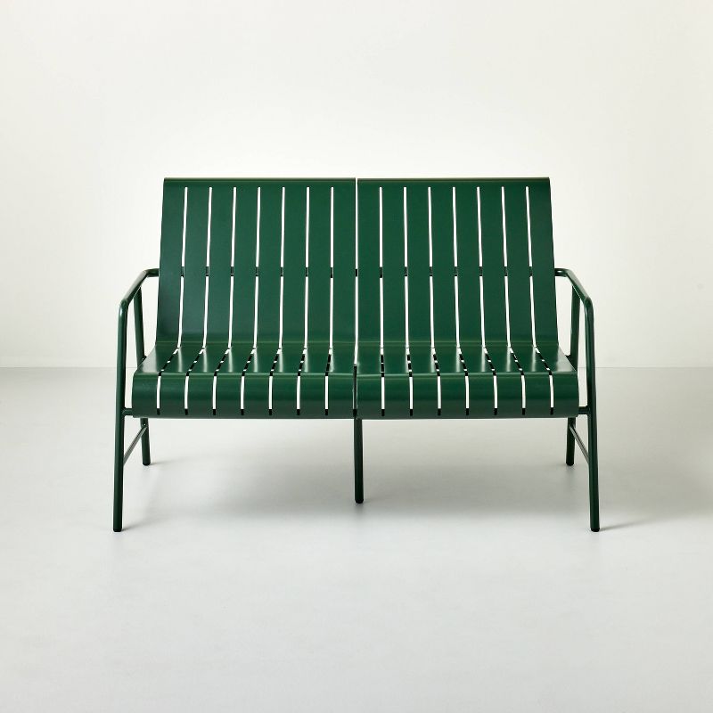 Slat Metal Outdoor Patio Loveseat - Green - Hearth &#38; Hand&#8482; with Magnolia, 4 of 8