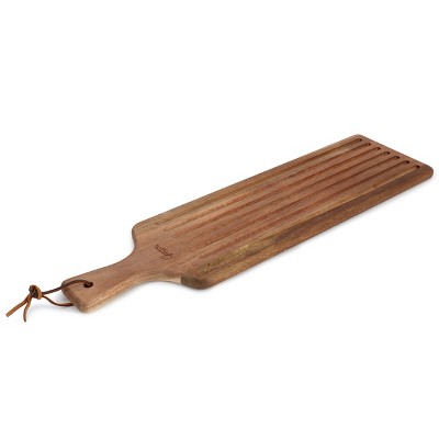 Gibson Elite 2 Piece Acacia Wood Serving Board and Bread Knife Set in Brown