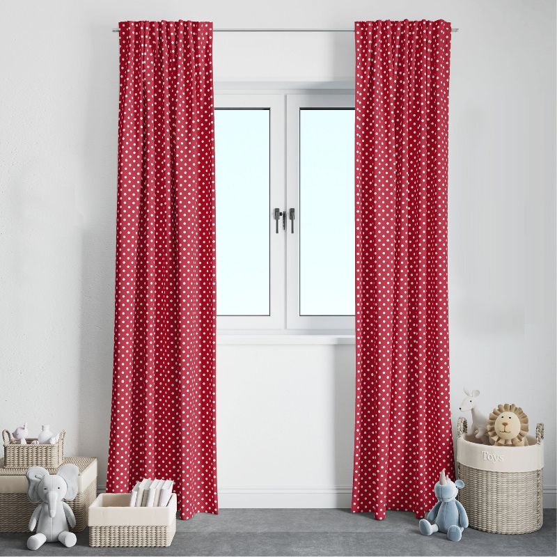 Bacati - Pin Dots Red Cotton Printed Single Window Curtain Panel, 2 of 5