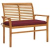 vidaXL Patio Bench Wine Red, Natural Teak Teak Wood, Polyester Fabric - 2 of 4