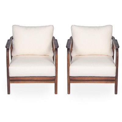 TiramisuBest [Set of 2] 28" Outdoor Lounge Chair with Woven Backrest, Walnut Solid Wood Frame & Beige Cushions,Comfortable Patio and Garden
