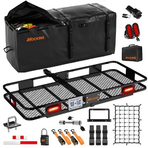 Mockins 60"x20"x6" Tow Hitch Cargo Carrier with 20 Cu.Ft. Waterproof Bag, Rear Lights, License Plate Holder and Hitch Carrier Accessories - 1 of 4