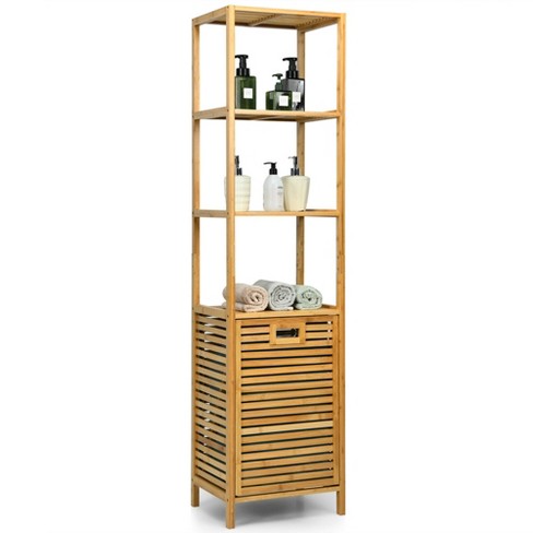 Costway Bathroom Tilt-out Laundry Hamper Bamboo Tower Hamper W/3-tier  Shelves : Target