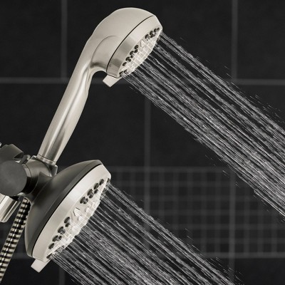 Brushed Nickel Dual Shower Head System with Handheld Combo