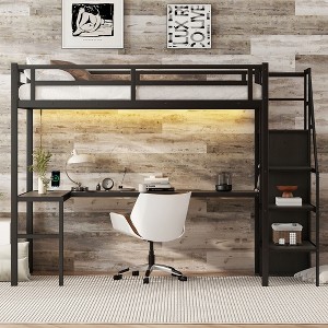NicBex Loft Bed with L-Shaped Desk & USB,Metal Bunk Bed with Wardrobe,LED & Adjustable Shelves,High Loft Bed for Teens,Adults - 1 of 4