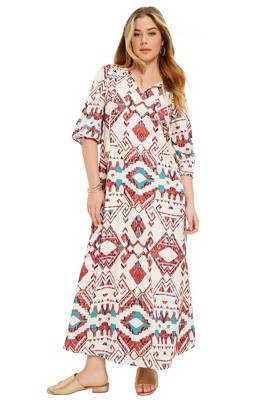 June + Vie By Roaman's Women's Plus Size Halcion Boho Maxi Dress - 14/16,  Oatmeal Festival : Target