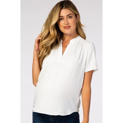 PinkBlush White Short Sleeve V-Neck Maternity Blouse