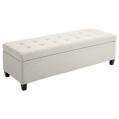 HOMCOM 50" Large Tufted Linen Fabric Ottoman Storage Bench With Soft Close Top for Living Room, Entryway, or Bedroom