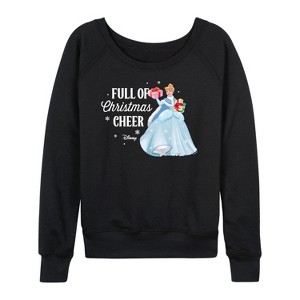 Women's - Disney - Full Of Christmas Cheer Cinderella Lightweight French Terry Wide Neck Long Sleeve Shirt - 1 of 4