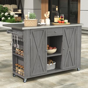 JUJABU Fir Wood Outdoor Kitchen Island with Stainless Steel Top, Ample Storage Space , Towel, Spice Racks and a Bottle Opener for Outdoor - 1 of 4