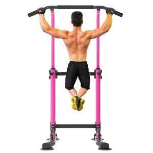 SEVOBAL Adjustable Pull Up Bar Dip Station 10 Height Settings 400LBS Capacity Multifunctional Home Gym Strength Exercise, Pink, 29.13"*31.89"*82.68" - 1 of 4