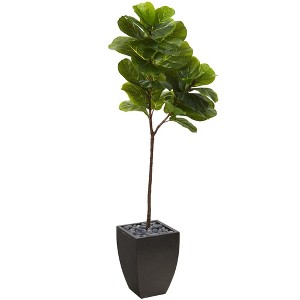 Nearly Natural 5.5-ft Fiddle Leaf Artificial Tree in Black Planter (Real Touch) - 1 of 2