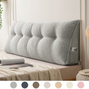 Soft Wedge Teddy Velvet Headboard Pillow w/ Side Pocket - PP Cotton Filled, Triangular Backrest Cushion for Dorm Bed - 1 of 4