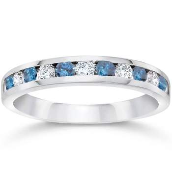 Pompeii3 1/2ct Blue & White Diamond Channel Set Wedding Ring 14K White Gold