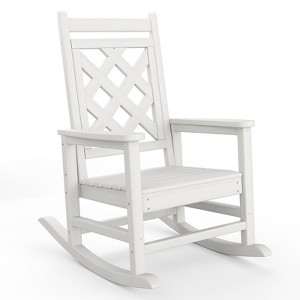 Outdoor Rocking Chair, HDPE Weather Resistant Patio Rocking Chair Porch Rocker with Wood Texture & 380Lbs Support for Deck, Pool, Backyard, Black - 1 of 4