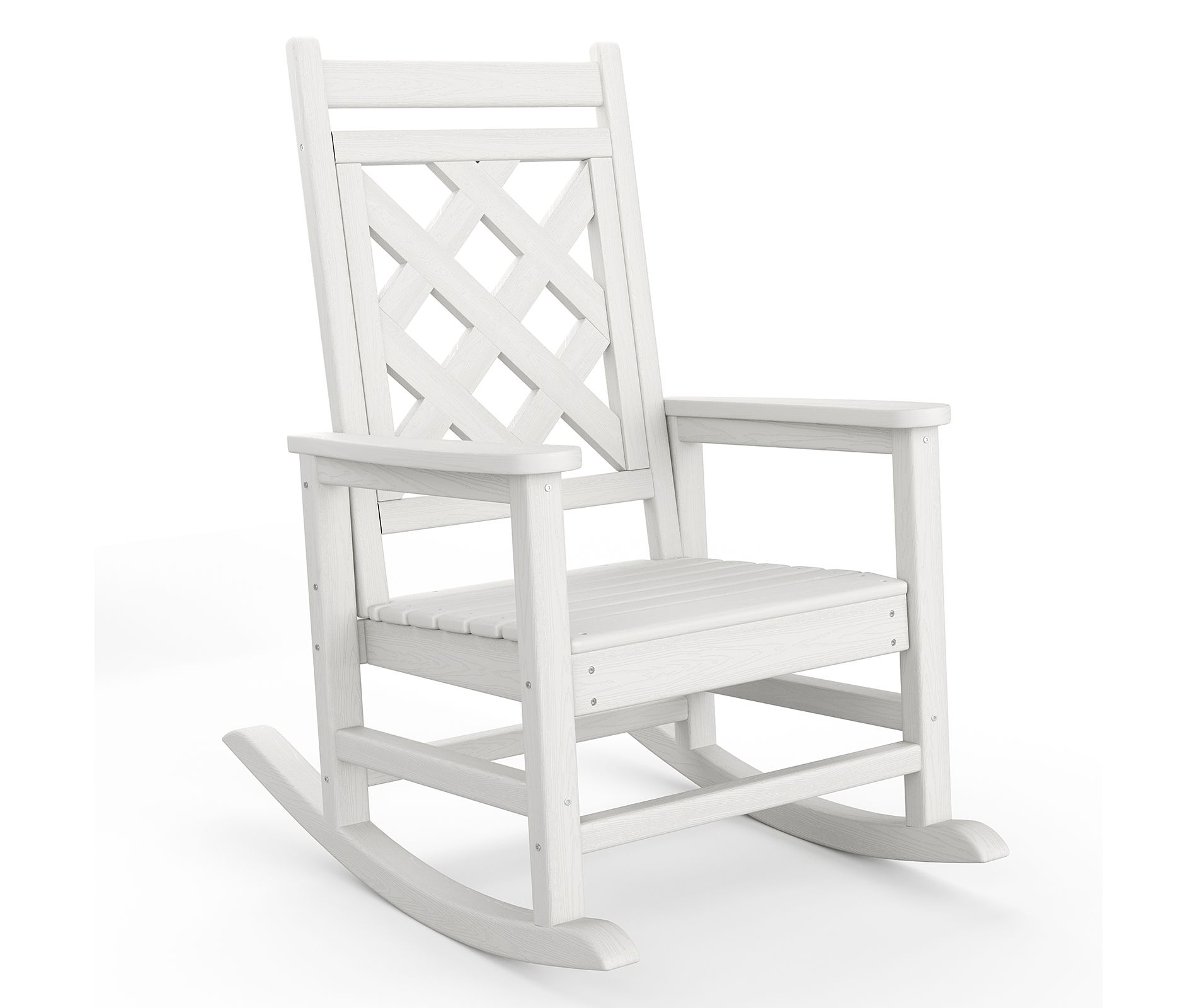 Outdoor Rocking Chair, HDPE Weather Resistant Patio Rocking Chair Porch Rocker with Wood Texture & 380Lbs Support for Deck, Pool, Backyard, White