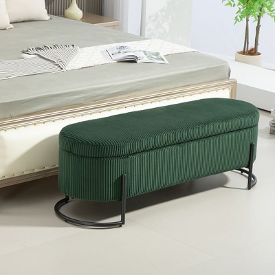 CAVINAS Modern Pull-Open Top Ottoman Bench with Metal Legs,Corduroy Oval Storage Ottoman for Living Room