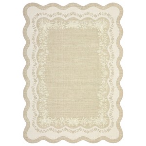 Washable Scalloped Living Room Rugs, Modern Floral Print Area Rug for Bedroom Dining Room, Non Slip Home Decor Carpet - 1 of 4