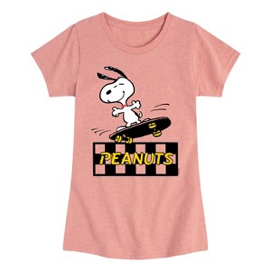 Girls' - Peanuts - Snoopy Skater Fitted Short Sleeve Graphic T-Shirt - 1 of 4