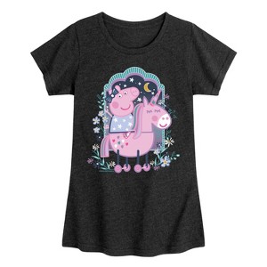 Girls' - Peppa Pig - Dreamland Unicorn with Flowers Fitted Short Sleeve Graphic T-Shirt - 1 of 4
