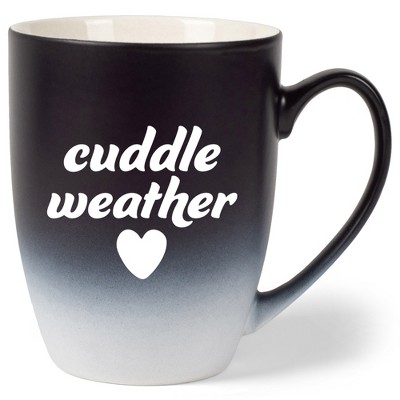 Elanze Designs Cuddle Weather Two Toned Ombre Matte Black and White 12 ounce Ceramic Stoneware Coffee Cup Mug