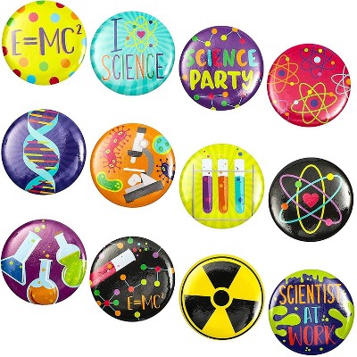  Blue Panda 48-Pack Science Party Favor Buttons Pin Badges for Kids Student Gifts 1.5 in, 12 Designs 