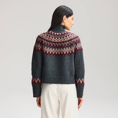 Women's Turtleneck Pullover Sweater - A New Day™ Heather Gray Fairisle ...