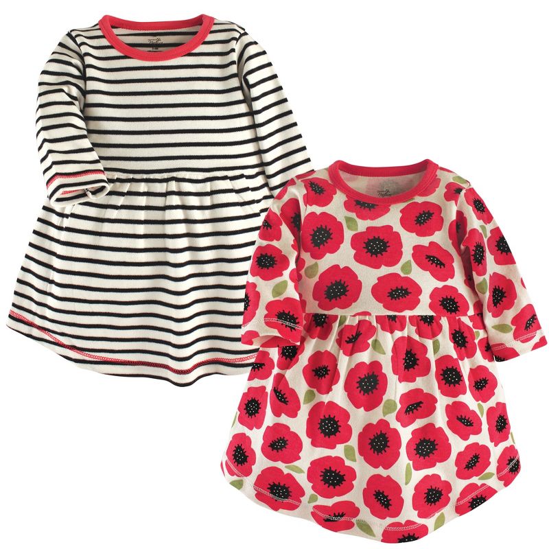 Touched by Nature Big Girls and Youth Organic Cotton Long-Sleeve Dresses 2pk, Poppy, 1 of 3