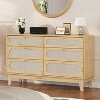 Jojoka Dresser with Charging Station, 6 Drawer Rattan Wood Chest with Solid Legs, Multi-Size Storage Cabinet for Bedroom, Living Room, Entryway - 2 of 4