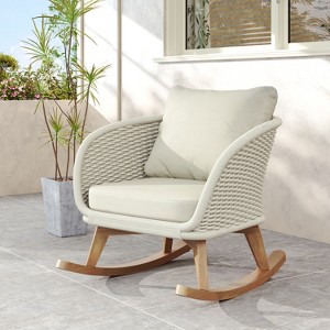 Christopher Knight Home Hattie Patio Contemporary Rattan and Acacia Wood Rocking Chair with Cushion - 1 of 4