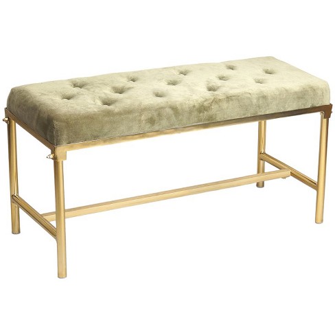 Iron Montaine Tufted Bedroom Bench In Moss Green And Brass Renwil