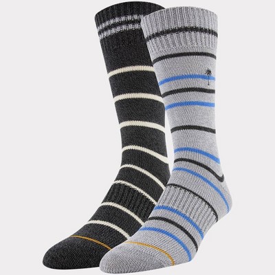 Signature Gold by GOLDTOE Men's Native Nomad Crew Caribou Striped Socks 2pk - Gray/Black