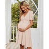 Womens Maternity Dress V Neck Ribbed Knit Short Sleeve Ruffle Dress Wrap Front Tie Dress for Pregnancy Baby Shower Photography - 4 of 4