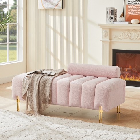 Dometour Modern Pink End Of Bed Bench Entryway Ottoman Bench Fuzzy Sofa For Bedroom Apartments Target