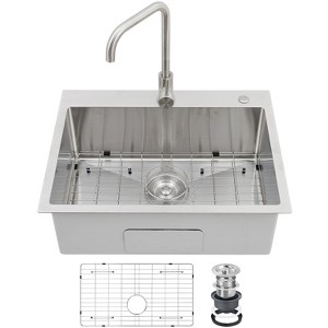 Stainless Steel Sink, Undermount Kitchen Sink Workstation with Pull-Down Faucet, Accessories, Modern Top Mount Workstation Sink - 1 of 4